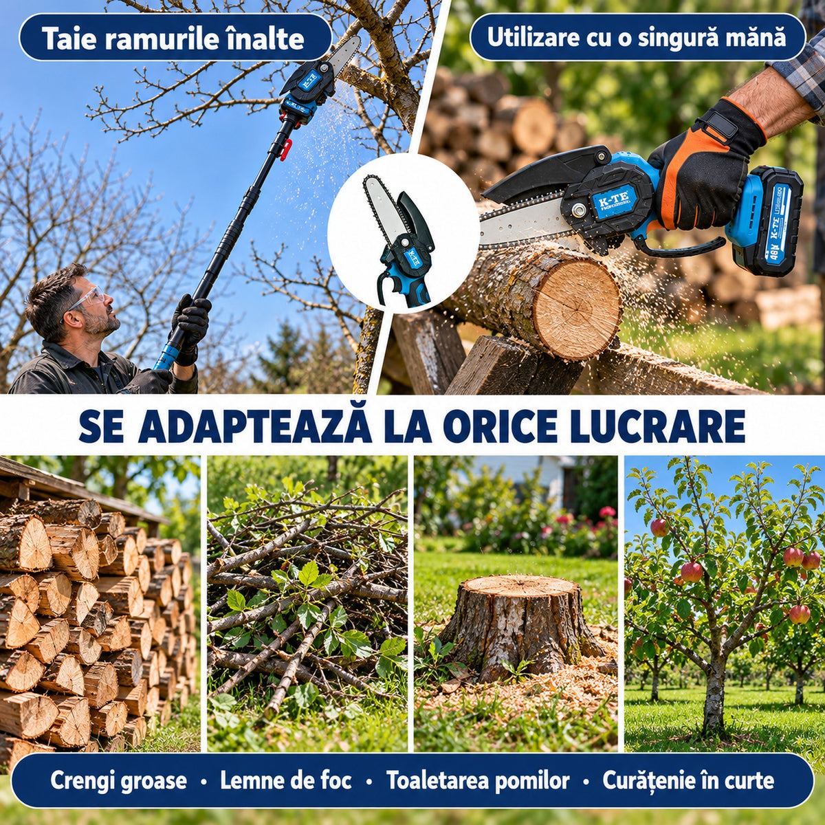 Set profesional mini-drujbă și foarfecă electrică cu braț telescopic