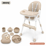 Scaun de Masă pentru Bebeluși DEMAHO Baby, 2 Înălțimi, Pliabil, Tăviță Detașabilă, Centură de Siguranță + CADOU Set Hrăn