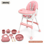 Scaun de Masă pentru Bebeluși DEMAHO Baby, 2 Înălțimi, Pliabil, Tăviță Detașabilă, Centură de Siguranță + CADOU Set Hrăn
