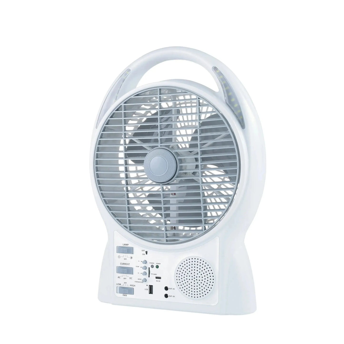 Ventilator de birou cu energie solară, Ventilator reîncărcabil cu radio FM Bluetooth și lumină LED, GD-8029