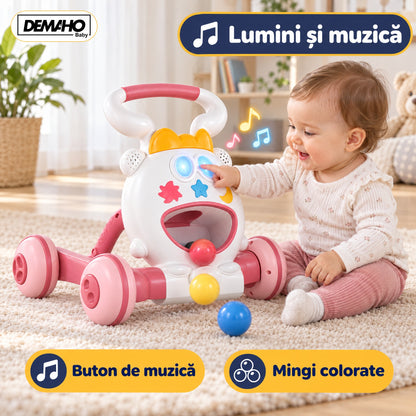 Premergător de Activități 3 în 1 DEMAHO, Lumini și Muzică, Mingi Colorate, Jucării Detașabile, Roți Antiderapante, Pliabil, 6-36 Luni