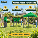 Cort Pavilion Pliabil 3 x 3 m DEMAHO, Cadru din Oțel tip Acordeon, Acoperiș Impermeabil, Montaj Rapid fără Unelte, pentr