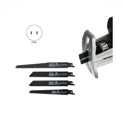 Fierastrau electric tip sabie DEMAHO®, cu 2 acumulatori 48V 5000 mAh, 4 panze, valiza de transport, Albastru