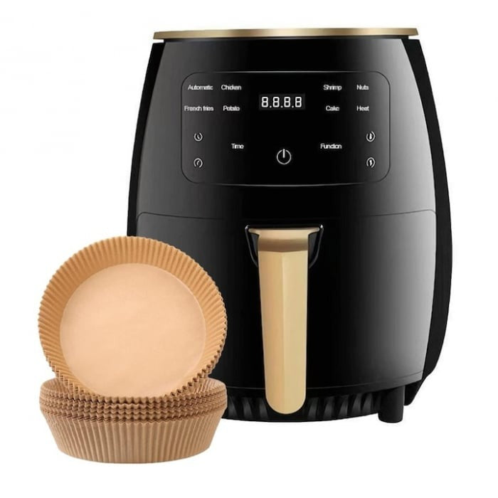Friteuza cu aer cald fara ulei Air Fryer DEMAHO® , 100 hartii de copt cadou, tehnologie smart sensing, programe smart chef automate, afisaj digital, capacitate 6 L, tehnologie de eliminare a grasimii,
