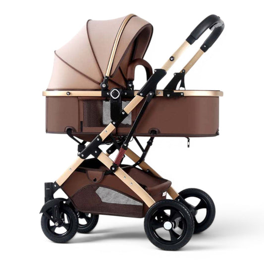 Carucior copii cu suspensii 2 in 1 transformabil landou-sport cu maner protectie din piele, cos pentru accesorii