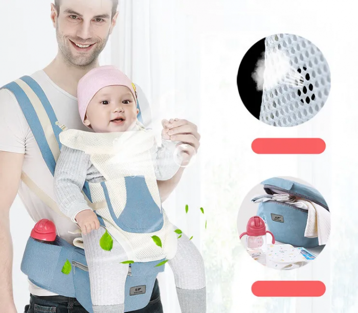 Marsupiu ergonomic, multifunctional pentru bebelusi, 15in1, greutate maxima 25 kg, Roz / Albastru