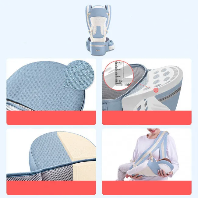 Marsupiu ergonomic, multifunctional pentru bebelusi, 15in1, greutate maxima 25 kg, Roz / Albastru