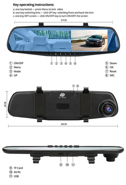 Oglinda retrovizoare 4.5 inch cu camera HD 1080P, DVR auto, cu microfon si difuzor incorporate + camera suplimentara marsarier
