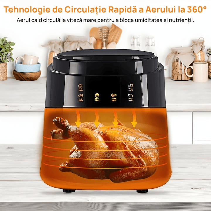 Friteuza cu aer cald, fara ulei, XL Air Fryer, 3000W, capacitate 10L, temperatura ajustabila 80-210°C, timer 60 min, pot detasabil, display digital, Negru - eSeller.ro - Inovăm pentru confortul tău