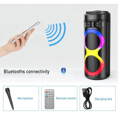 Boxa Profesionala XL 300W, 2 difuzoare 6.5 inch, design modern, afisaj lcd, autonomie mare + super bass + joc lumini, karaoke, conex. bluetooth, usb, radiofm, microfon si telecomanda inclus - eSeller.ro - Inovăm pentru confortul tău