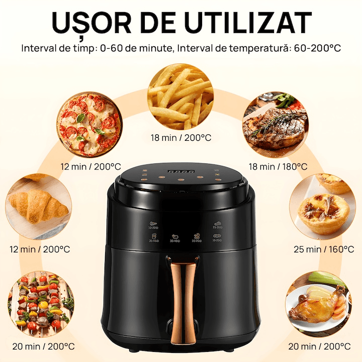 Friteuza cu aer cald, fara ulei, XL Air Fryer, 3000W, capacitate 10L, temperatura ajustabila 80-210°C, timer 60 min, pot detasabil, display digital, Negru - eSeller.ro - Inovăm pentru confortul tău