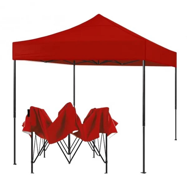 Cort Pavilion 3x3m Rosu Pliabil Cadru Metal pentru Curte, Gradina, Evenimente