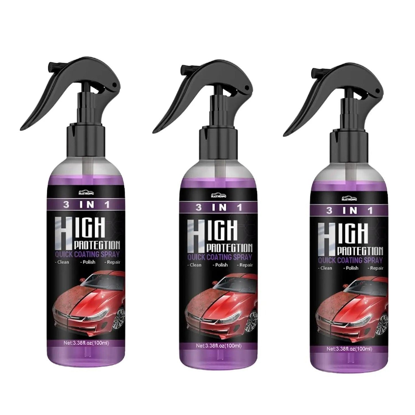 Set 3x Spray de Acoperire Rapida, 3 in 1 cu Protectie Inalta: Curata, Lustruieste, Repara, 100ml - eSeller.ro - Inovăm pentru confortul tău