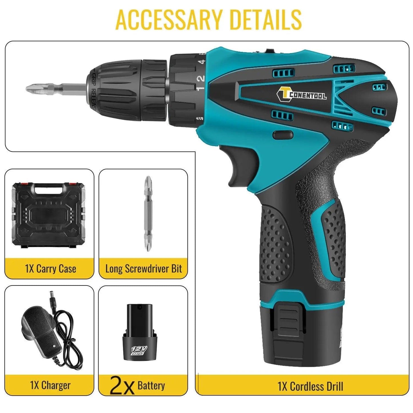 Set Bormasina Electrica Leihmann cu 2 Acumulatori 12V, Set 24 de Accesorii, 1400 RPM - eSeller.ro - Inovăm pentru confortul tău