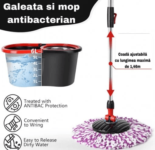 Set Mop Magic Rotativ 360° cu Talpă și Cuvă din Inox, 4 Rezerve Diferite + Perie Rosturi, Covoare Incluse - eSeller.ro - Inovăm pentru confortul tău