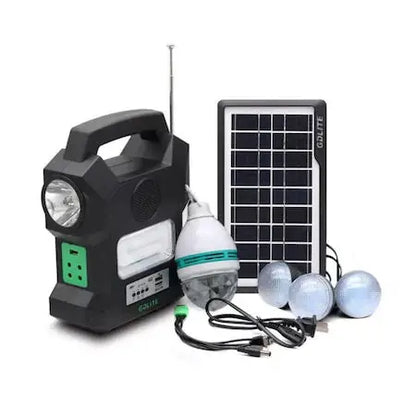Kit Solar Portabil GDLITE GD-1000A, Panou Solar, USB, Bluetooth, Radio FM, MP3, Lanterna LED, 4 Becuri Incluse, Alimentare 220V