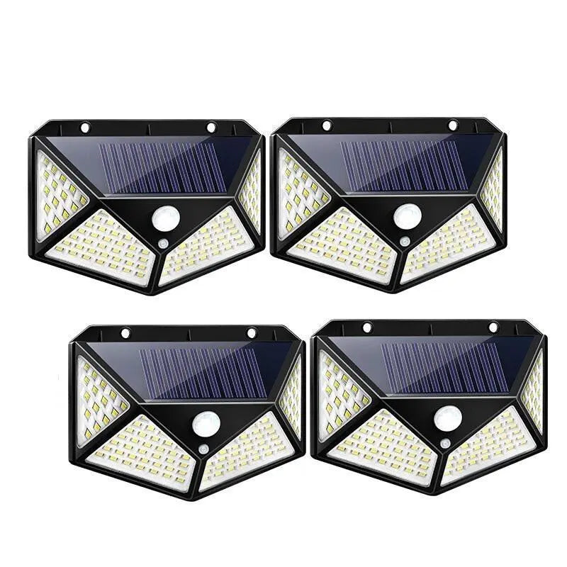 Set x4 Lampi solare LED cu 4 cadrane 100 leduri senzor de miscare si lumina unghi larg 270 gr