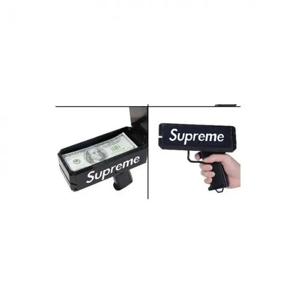 Pistol SUPREME de aruncat bani sau pliante, pentru petreceri si aniversari, 100 de bancnote incluse, negru