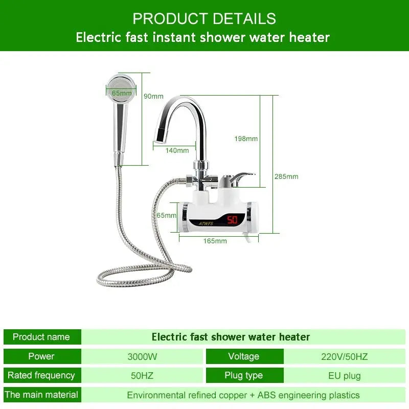 Robinet Electric pentru Apa Calda, Instant Heater cu Sistem de Dus Inclus, 3000W / Cu Prindere pe Perete