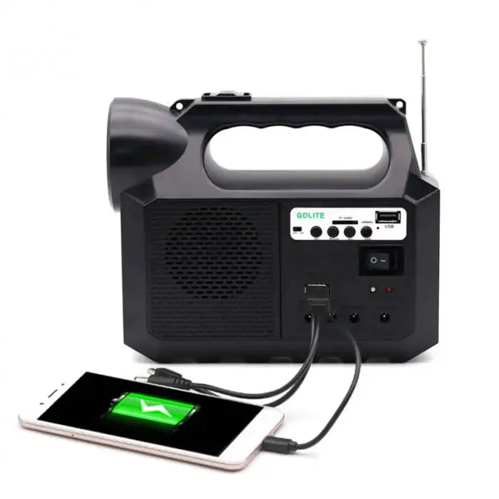 Kit Solar Portabil GDLite GD-8017M, Panou solar, USB, Bluetooth, Radio FM, MP3, Lanterna LED, 3 Becuri Incluse, Incarcare telefonica