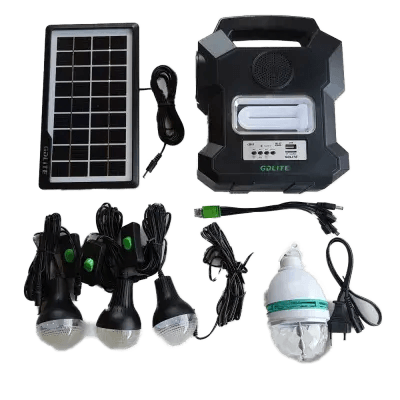 Kit Solar Portabil GDLITE GD-1000A, Panou Solar, USB, Bluetooth, Radio FM, MP3, Lanterna LED, 4 Becuri Incluse, Alimentare 220V - eSeller.ro - Inovăm pentru confortul tău