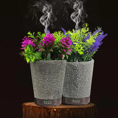 Umidificator/Difuzor aromatizator in forma de ghiveci cu flori, 7 culori programabil, oprire automata