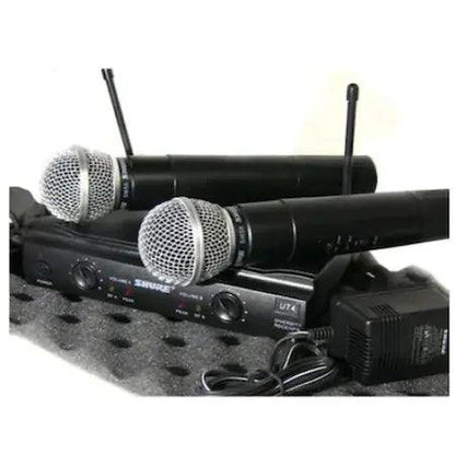 Sistem Audio Profesional 2 Microfoane Wireless Shure UHF SM58-1, Valiza Transport, Jack de 6.3mm, Adaptor Alimentare 220V, 2 Baterii de 9V, Raza Operare 100m - eSeller.ro - Inovăm pentru confortul tău