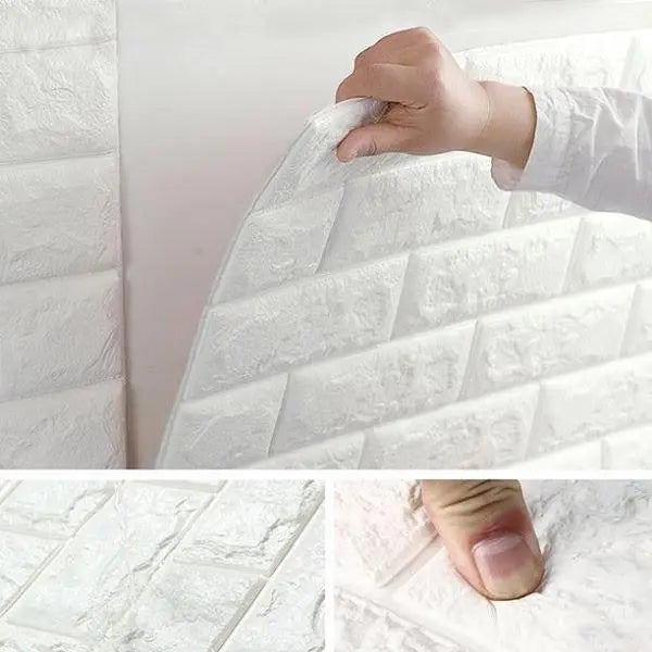 Tapet 3D caramizi albe, auto-adeziv pentru interior, 70 x 77 cm